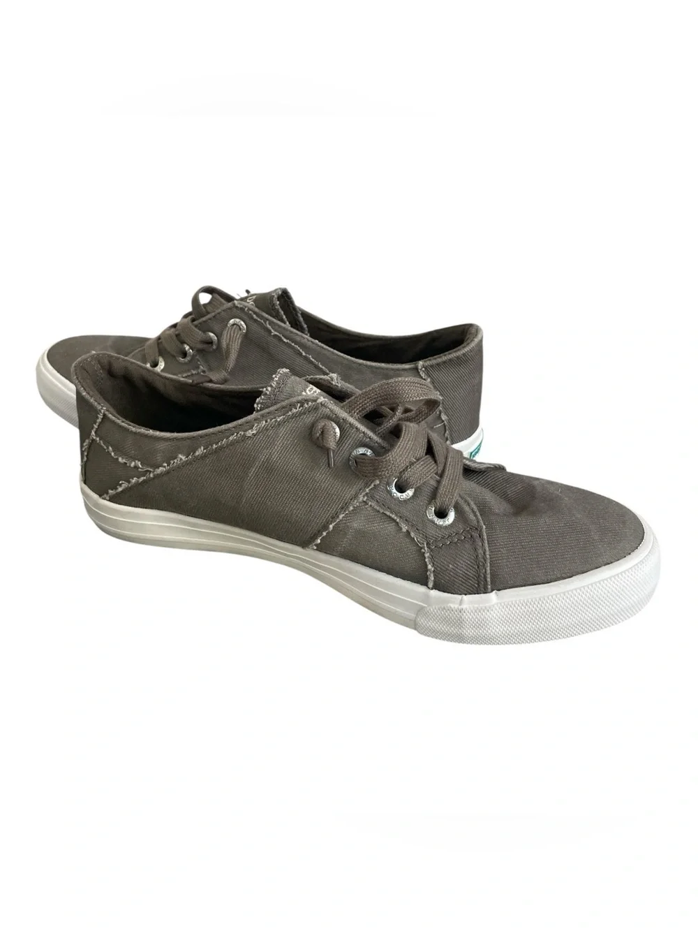 Grey Taupe Canvas Slip On Sneakers Side Zip Distressed Women's Size 9 Jenn Ardor